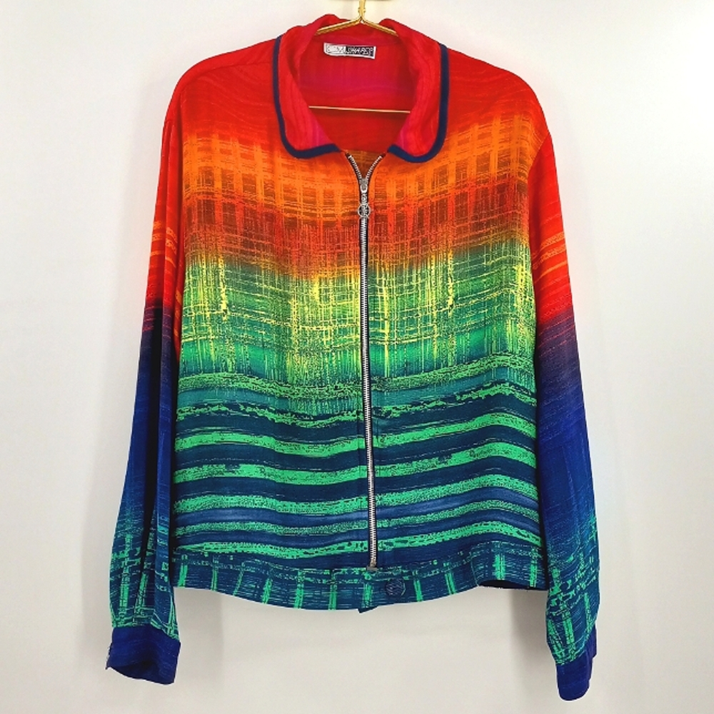 Vintage CM Shapes Jacket Women's L Multicolor Abstract Mesh Print Zip Dopamine